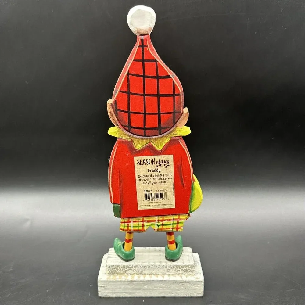 Christmas Elf Decoration Wood Figurine Laura Benge Freddy Wreath Pixie Kitsch - Picture 4 of 10